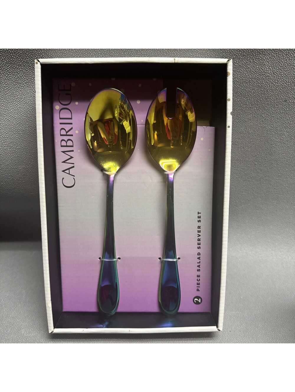 Cambridge 2 Piece Salad Server Set Celeste Rainbow Mirrored Iridescent Spoons